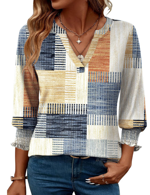 Fashion top seven-quarter sleeve flower print casual shirt summer T-shirt women's m301563