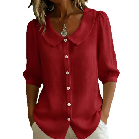 Linen new spinning shirt short sleeve loose v-neck women's summer m302366