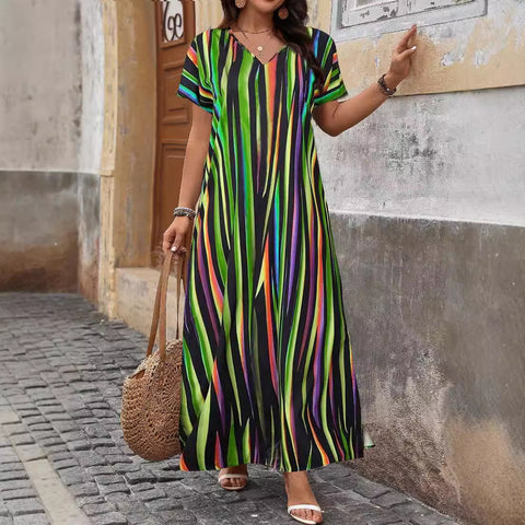 Printed hem split large size women's dress women's m302344