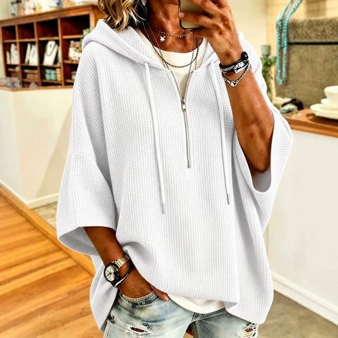Women's zipper hooded drawstring sweater with loose batman m303096
