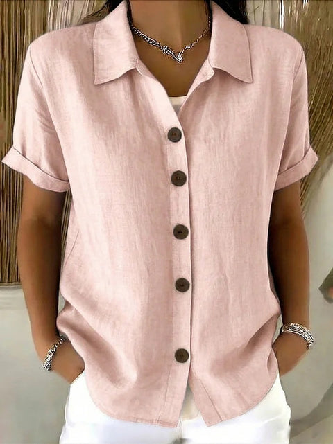 Casual and comfortable button-up cotton and linen women's short-sleeved shirt m302412