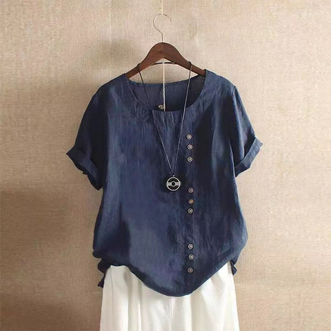 T-shirt ample en coton et lin pour femme, vêtement en coton et lin m300111 