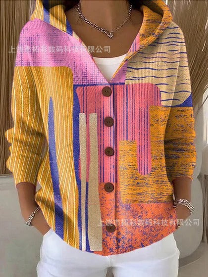 Button knitted hooded cardigan jacket autumn and winter new m303071