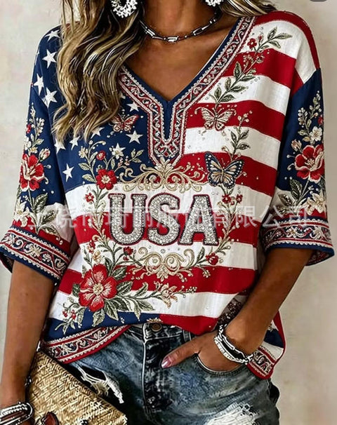 Independence Day V-Neck Casual Short Sleeve T-Shirt FF303375 03