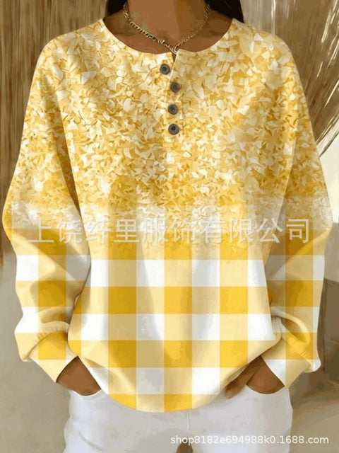 Crew neck 4 buckle spring and autumn fashion pattern 3D printing casual loose women's sweater FF303411 02