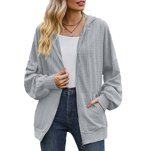 Einfarbige Tasche Langarm lose Kapuzenpullover Damenjacke m300392 