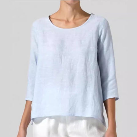 Cotton and linen large size women's seven-quarter sleeve casual loose T-shirt m302433
