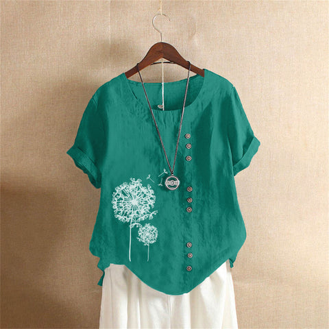 Large size casual loose cotton and linen short-sleeved pullover T-shirt cotton and linen women's clothing large size women's clothing m302737