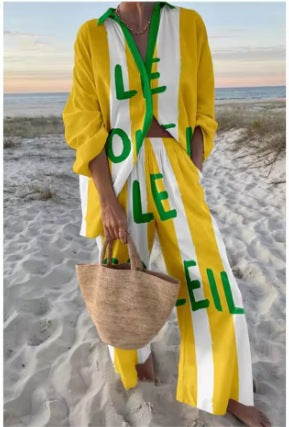 Linglong hemp fish shading casual suit loose sports wide-leg pants marine element casual shirt m303169