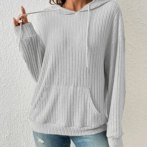 women's knitted sweater hooded pit strip kangaroo pocket sweater m300525