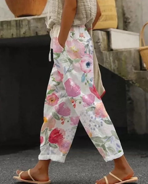 Pantalon décontracté à taille élastique et poches pour femme, coupe droite, m301372 