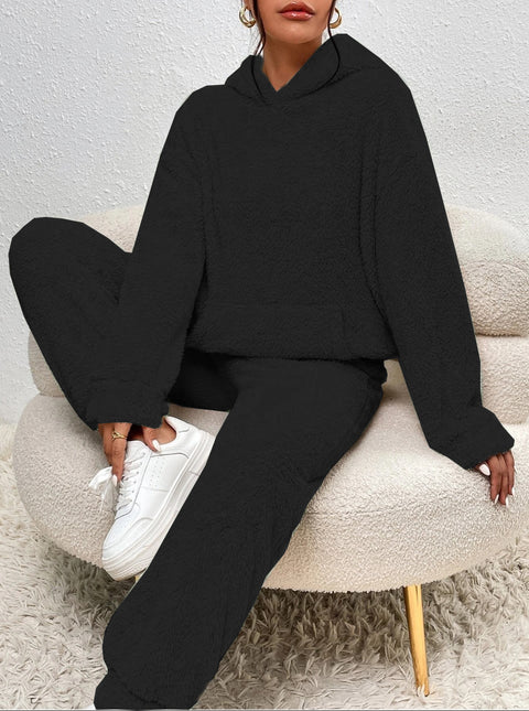Hooded long-sleeved sticker bag casual trousers home two-piece set m300437