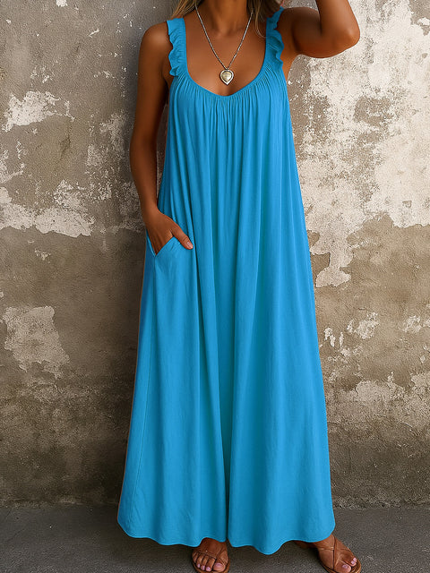 Lässiges, plissiertes, mehrfarbiges Damenkleid mit Hosenträgern und U-Ausschnitt, m301443 