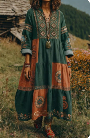 Bohemian ethnic style retro new printing fashion literary loose V-neck FF303433 02