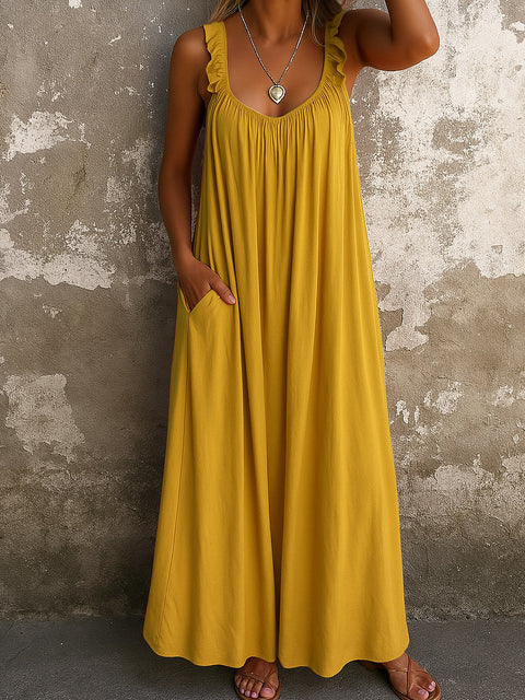 Lässiges, plissiertes, mehrfarbiges Damenkleid mit Hosenträgern und U-Ausschnitt, m301443 