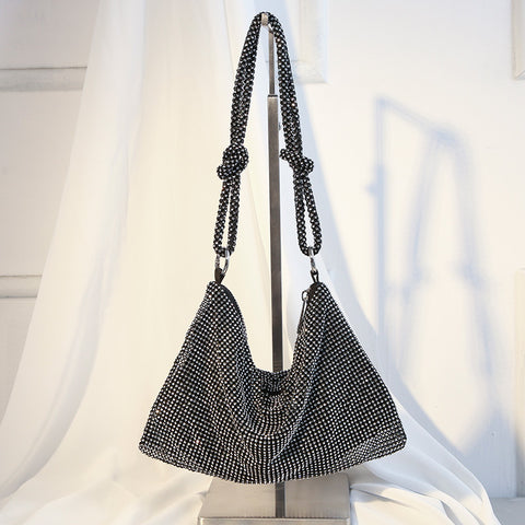 Sac de dîner noué en strass et diamants, sac à aisselle en diamant fait main m3331049