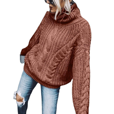 Pullover Damen einfarbig Rollkragen Stricktop m300512 