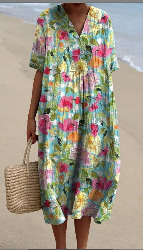 Fashion digital printing large wide V-neck dress m302382