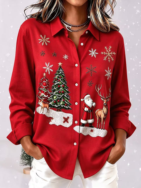 Santa Claus Reindeer Print Long Sleeve Shirt FF303510