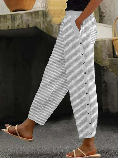 Pantalon neuf points à la mode, imprimé rayé, boutonné, taille élastique, m301458 
