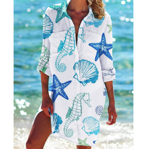 Bikinijacke Shirt Badeanzug Strickjacke Damen bedruckt Resort Strandshirt m301274 
