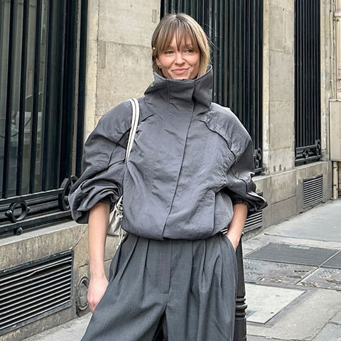 Autumn and winter new American gray turtleneck trench coat women's outdoor top stand-up collar jacket m301825
