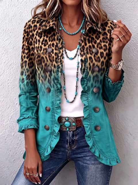 Women's fashion long-sleeved ruffle leaf open button cardigan FF303384 03
