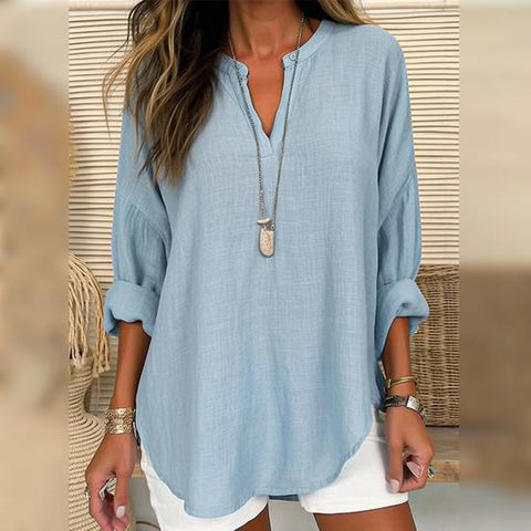Frauen sommer kleine V-ausschnitt mit langen ärmeln casual temperament T-shirt lange ärmeln m301363 