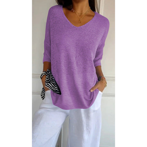 Casual sweater basic thin V-neck seven-quarter sleeve solid color knitted sweater women's bottoming shirt m301636