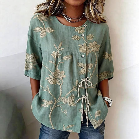 Ladies casual digital print lace-up shirt m302711