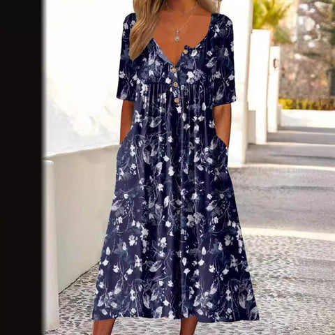 Bedrucktes Button-Down-Cardigan-Kleid mit Taschen m300714 
