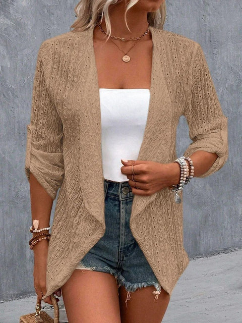 Einfarbige lässige Strickjacke für Damen mit mittleren Ärmeln m300422 