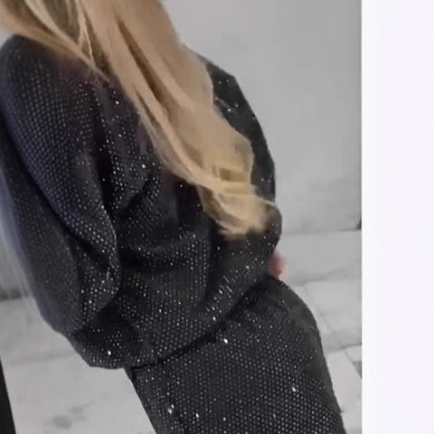 Women's Starry Sky Full of Stars Long Sleeve Crew Neck Loose Top Drawstring Wide Leg Two-piece Set m301500