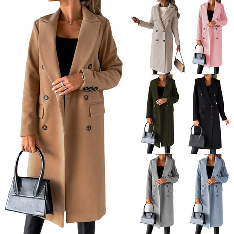Jacke vielseitiger Wollmantel einfarbig Langarm Zweireiher Tasche m300579 