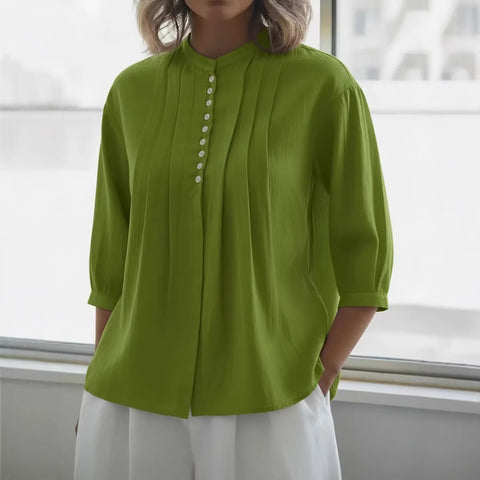 Women's cotton shirt solid color casual button-down pleated shirt m302690