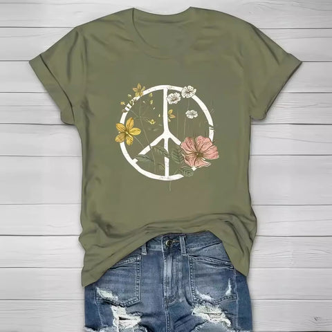Summer round neck bottoming short sleeve flower print T-shirt women's m300897