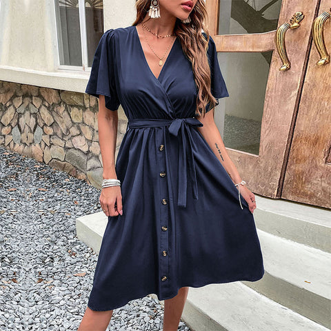 Damenbekleidung Hornärmel Taille Schnürkleid m300852 