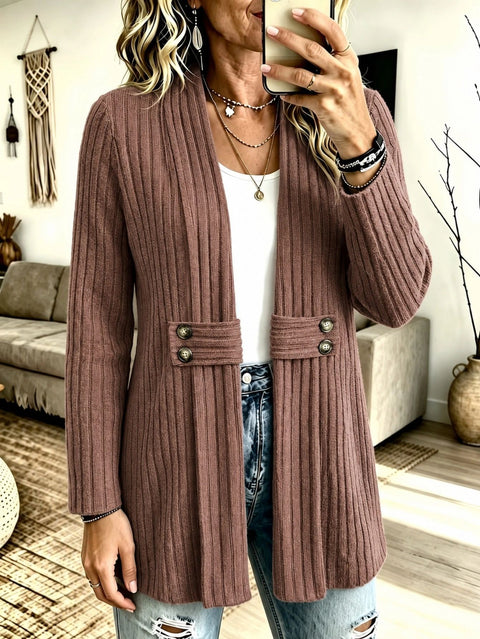 Women's knitted sweater jacket cardigan button polished pit strip jacket FF303396