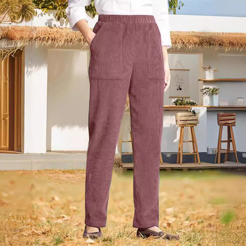 Women's solid color elastic waist striped straight casual pants women's m301568