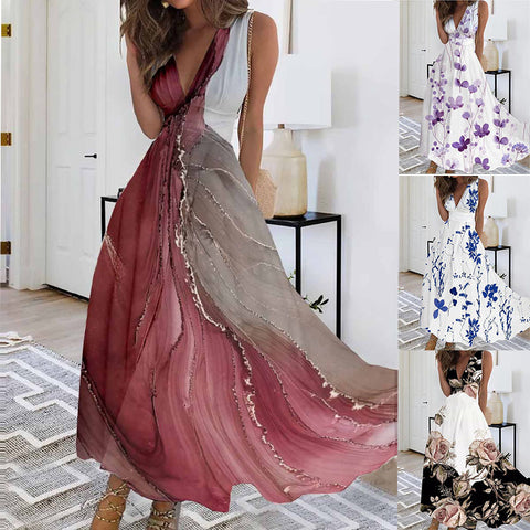 Damen neues V-Ausschnitt mit Futter hohe Taille ärmellos bedruckt sexy Westenkleid m301267 