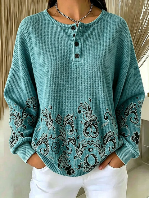 Women's new retro delicate flower print sweater FF303313