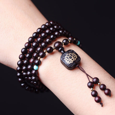 Rotes Sandelholzarmband Sambia Blutsandelholz 0,6 Buddha-Perlen DIY mit flachem Lotusanhänger Herren- und Damenarmband m3331316