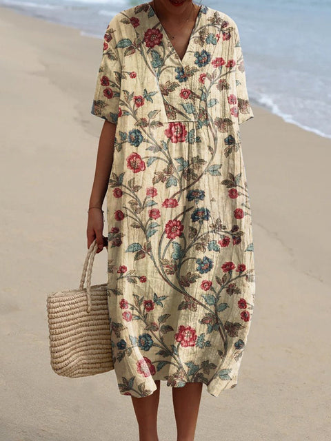 Fashion digital printing large wide V-neck dress m302382