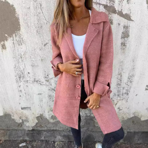Damen einfarbig Revers mit Tasche Strickjacke einreihig mittellanger und langer Mantel m300614 