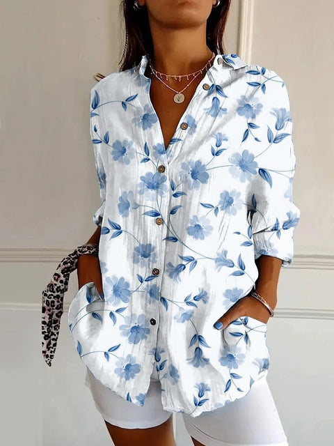 Summer trend long-sleeved shirt flower pattern printing 3D shirt m301226