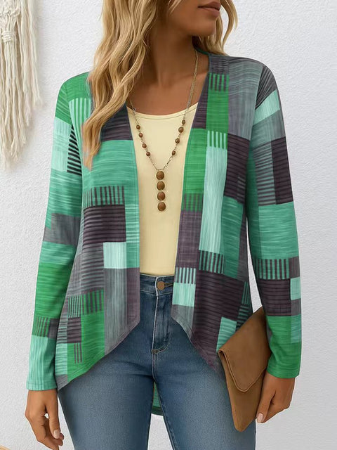Casual Crew Neck Long Sleeve Cardigan Digital Printing Women's T-Shirt FF303113