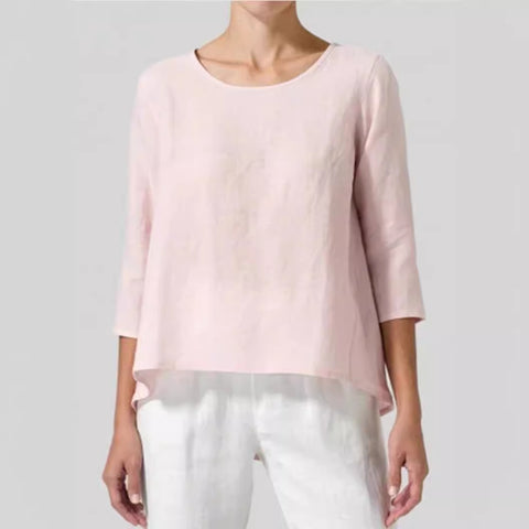 Cotton and linen large size women's seven-quarter sleeve casual loose T-shirt m302433