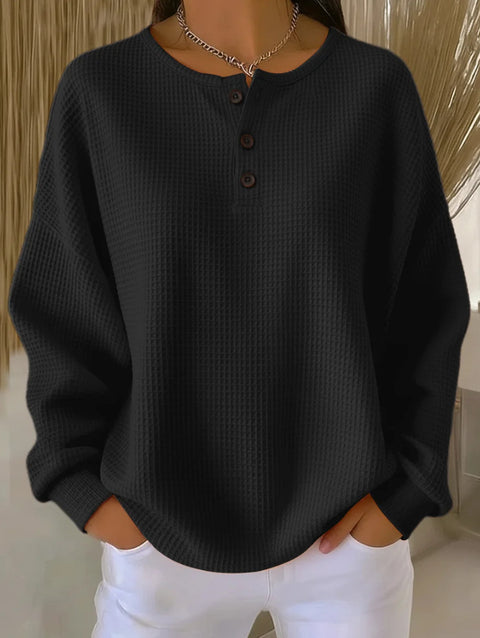 Crew neck waffle solid color pullover loose top FF303285