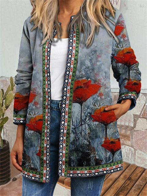 Autumn and winter retro ethnic style print jacket cardigan m303251 03