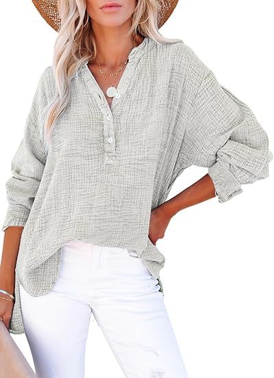 Pleated button long sleeve solid color top women's shirt loose cotton jumper m301576
